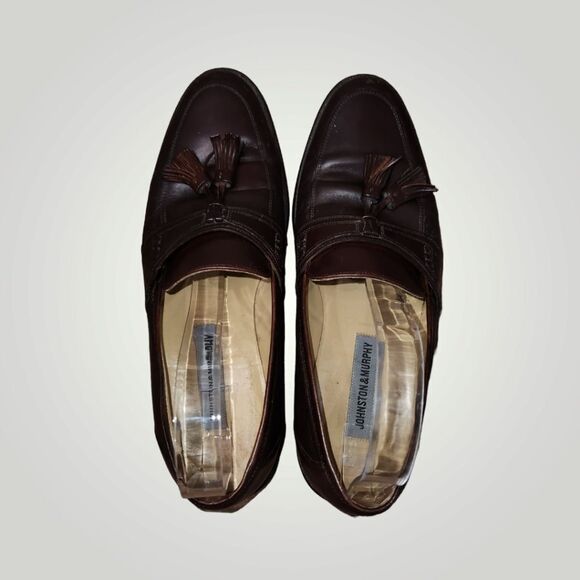 JOHNSTON & MURPHY MADE IN ITALY BROWN LEATHER MENS TASSEL LOAFERS SHOES … main image 15